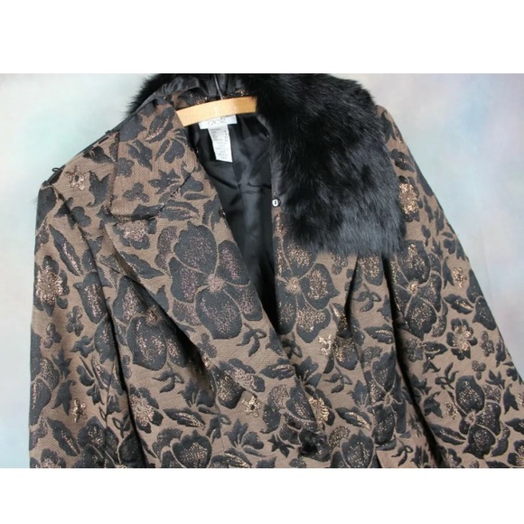 🖤 Cache Coat Faux Fur Neckline Floral Tapestry - Picture 6 of 8